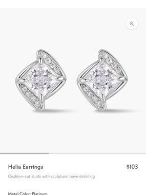 Cushion-Cut Stud Earrings in Platinum with White Stones